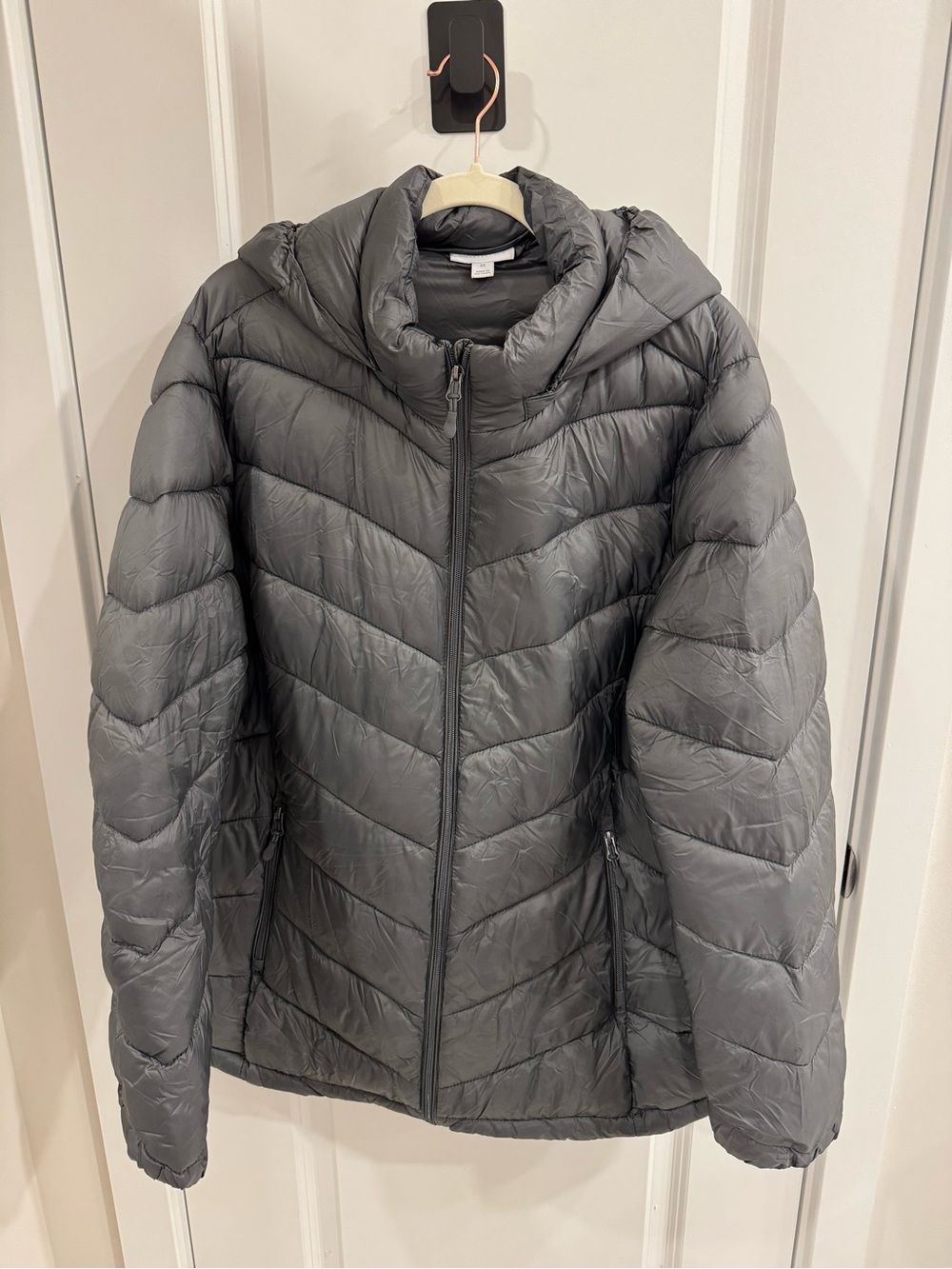 Charter Club Plus 2X Packable Puffer Jacket Gray Hooded Down Coat WITH bag